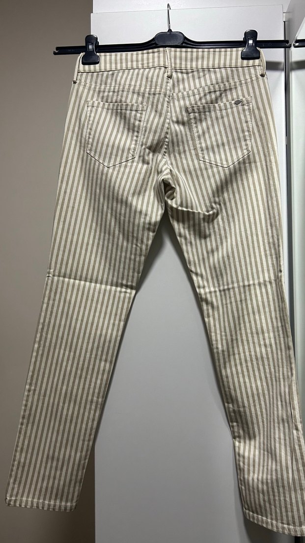 Bej Gri Çizgili Kadın Kumaş Pantolon - Görsel 4