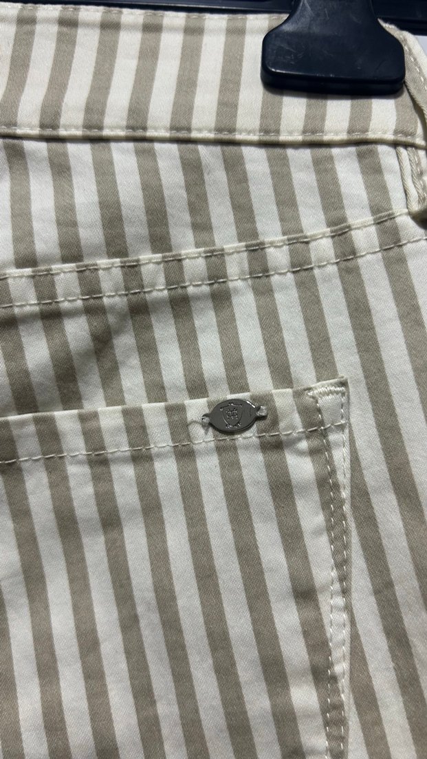 Bej Gri Çizgili Kadın Kumaş Pantolon - Görsel 5