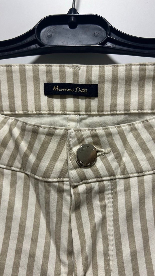 Bej Gri Çizgili Kadın Kumaş Pantolon - Görsel 2