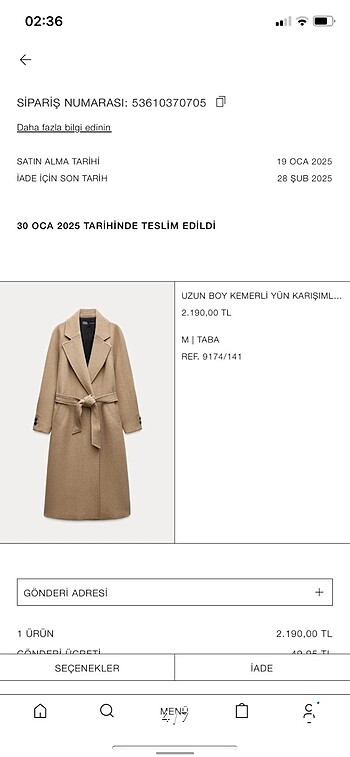 m Beden camel Renk Zara yün kaban
