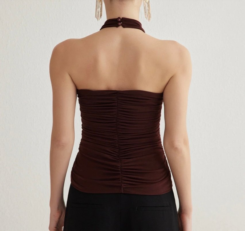 Kahverengi Drapeli Bluz - Görsel 2