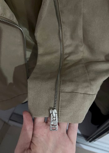 Bej Süet Mini Fermuarlı Kadın Ceket - Görsel 6