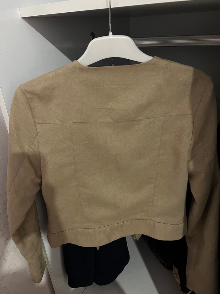 Bej Süet Mini Fermuarlı Kadın Ceket - Görsel 5