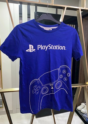 Mavi PlayStation Baskılı Erkek Tişört