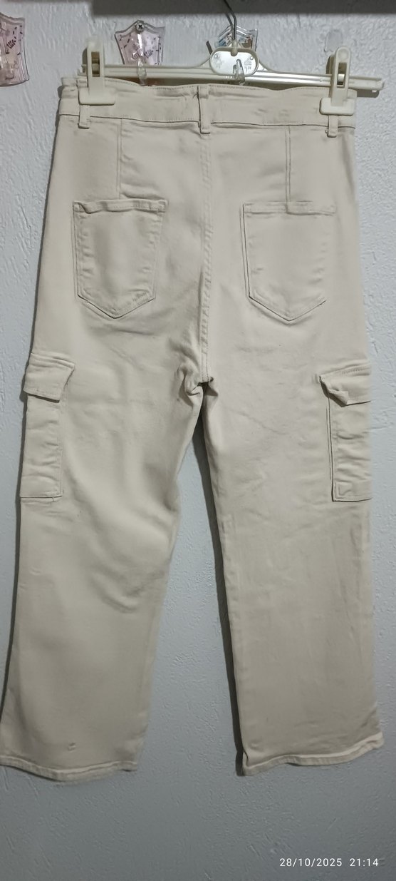 Kadın Bej Pamuklu Rahat Kesim Jean - Görsel 3