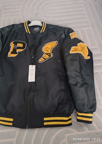 Siyah Baskılı erkek  Bomber Ceket - Görsel 3