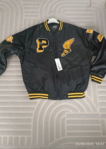 Siyah Baskılı erkek  Bomber Ceket - Görsel 4