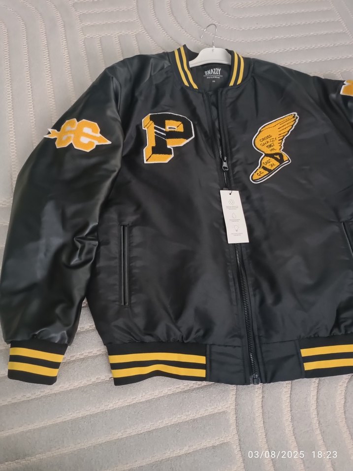 Siyah Baskılı erkek  Bomber Ceket - Görsel 5