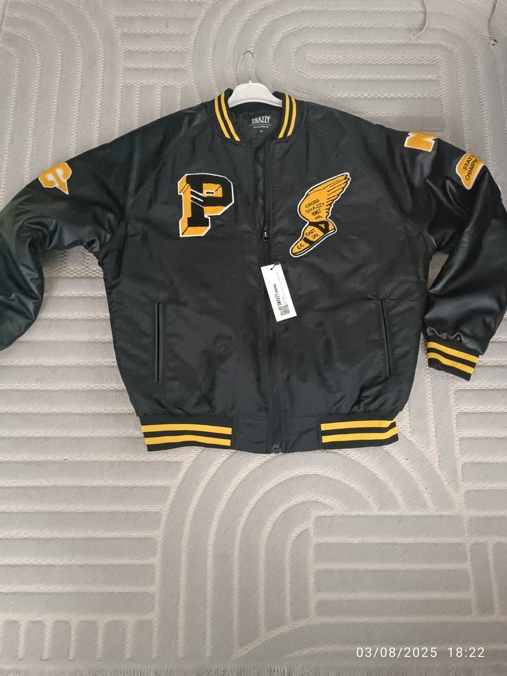 Siyah Baskılı erkek  Bomber Ceket - Görsel 4