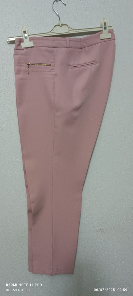 Pastel Pembe Kadın Midi Kumaş Pantolon - Görsel 2