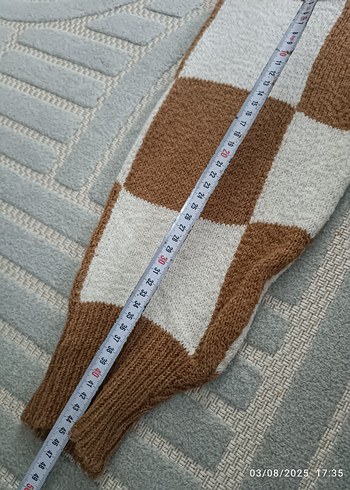 Kahverengi Beyaz Kareli Triko Kadın Kazak - Görsel 5