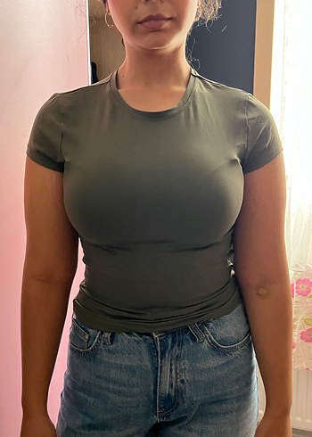 Yesil Kadın Kısa Kollu Crop Top