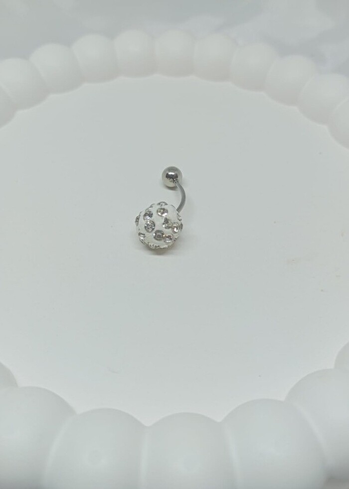 Beyaz taşlı göbek piercing  - Görsel 3