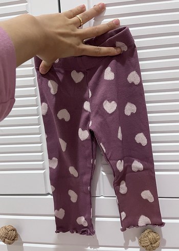 Kız Çocuk Mor Kalp Desenli Pamuklu Tayt - Görsel 2