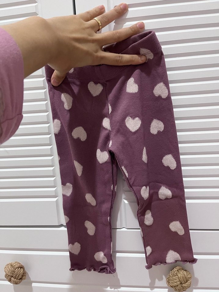 Kız Çocuk Mor Kalp Desenli Pamuklu Tayt - Görsel 2