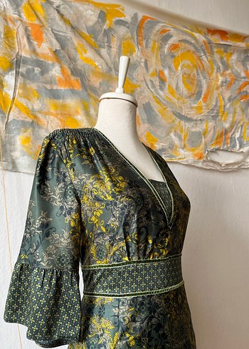 Bohem V Yaka Uzun Elbise - Görsel 4