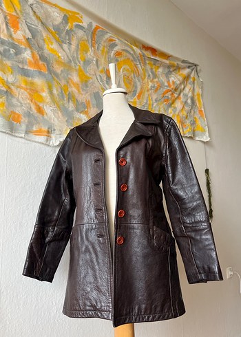 Kahverengi Deri Kemerli Kadın Ceket - Görsel 5