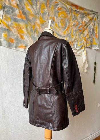 Kahverengi Deri Kemerli Kadın Ceket - Görsel 7
