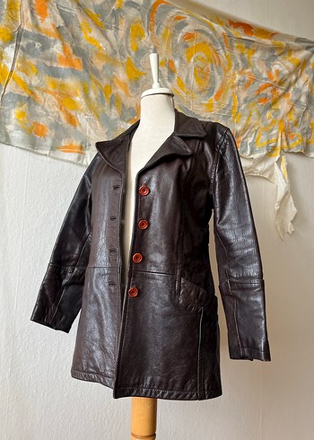 Kahverengi Deri Kemerli Kadın Ceket - Görsel 3