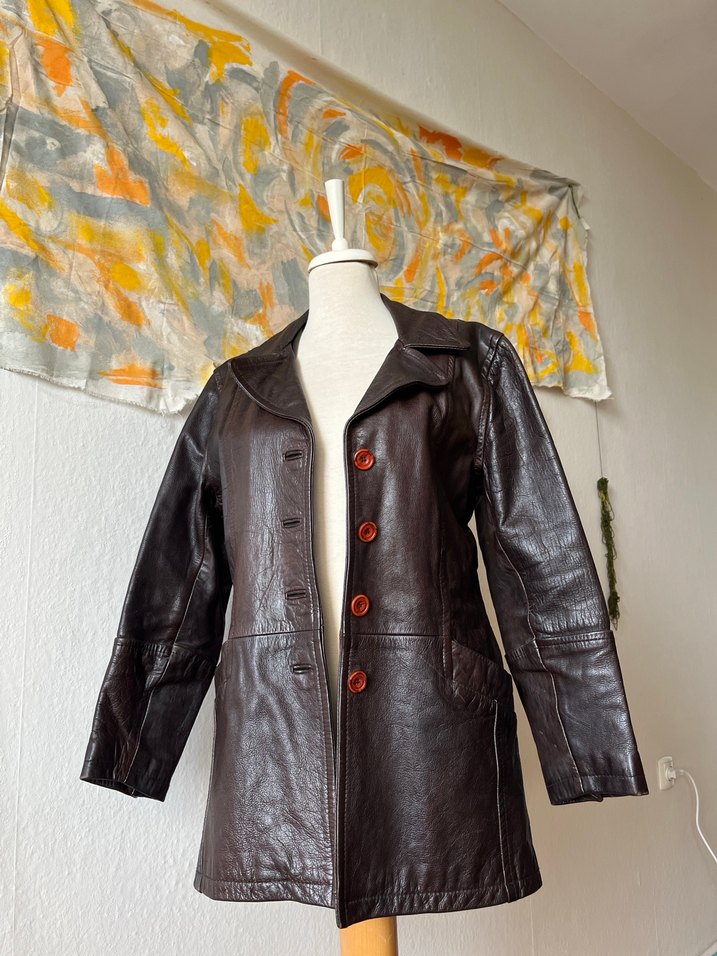 Kahverengi Deri Kemerli Kadın Ceket - Görsel 5