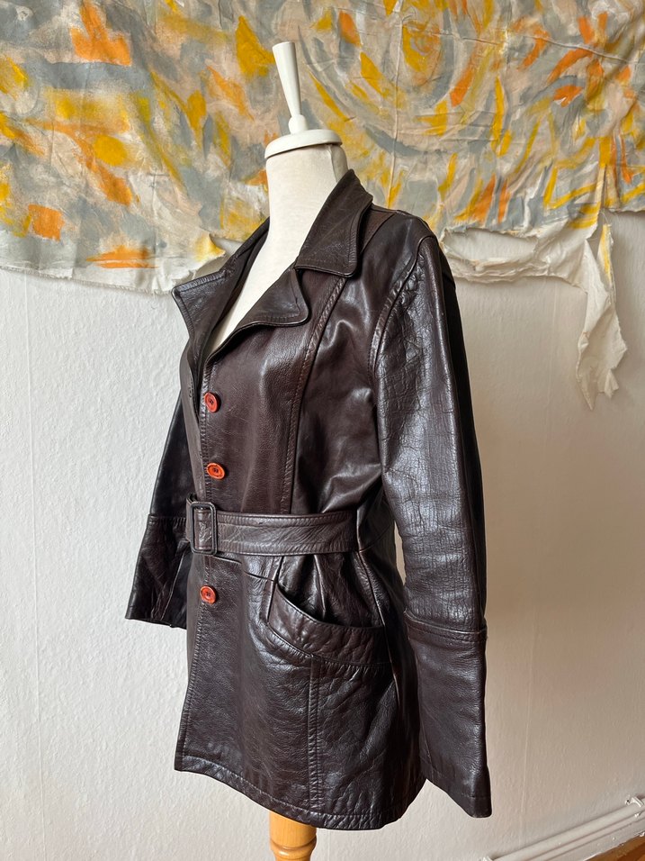 Kahverengi Deri Kemerli Kadın Ceket - Görsel 4