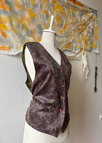 Düğmeli Bohem V Yaka Kadın Yeleği - Görsel 2