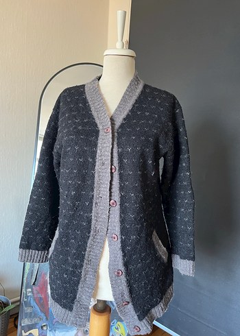 Bohem Gri Nakışlı Yün hırka - Görsel 3