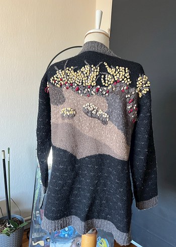 Bohem Gri Nakışlı Yün hırka - Görsel 4