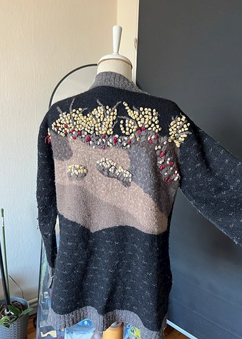 Bohem Gri Nakışlı Yün hırka - Görsel 2