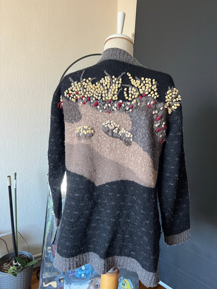 Bohem Gri Nakışlı Yün hırka - Görsel 4