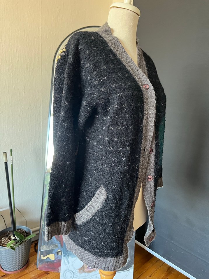 Bohem Gri Nakışlı Yün hırka - Görsel 5