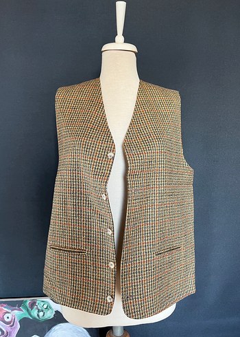 Kahverengi Düğmeli Vintage Yelek - Görsel 2