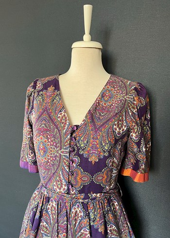 Bohem V Yaka Bağlama Desenli Uzun Elbise - Görsel 2