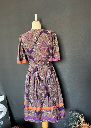 Bohem V Yaka Bağlama Desenli Uzun Elbise - Görsel 5