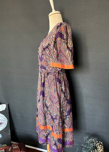 Bohem V Yaka Bağlama Desenli Uzun Elbise - Görsel 4