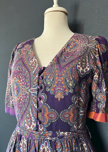 Bohem V Yaka Bağlama Desenli Uzun Elbise - Görsel 3