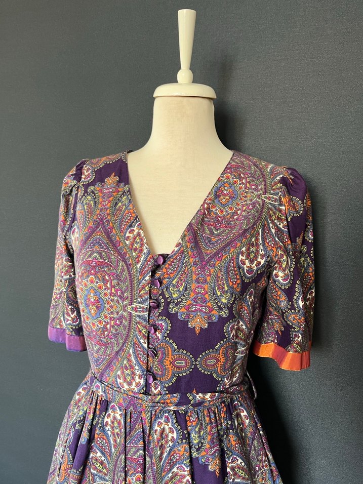 Bohem V Yaka Bağlama Desenli Uzun Elbise - Görsel 2