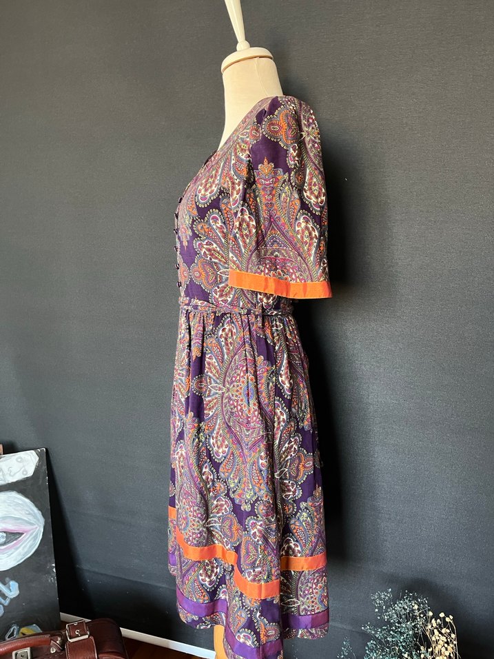 Bohem V Yaka Bağlama Desenli Uzun Elbise - Görsel 4