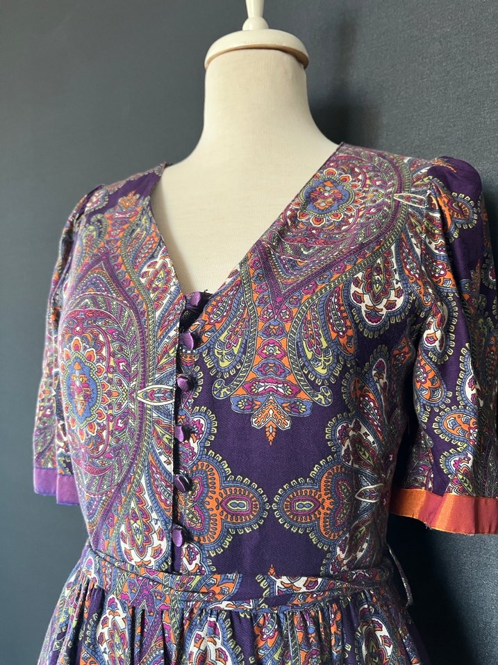 Bohem V Yaka Bağlama Desenli Uzun Elbise - Görsel 3