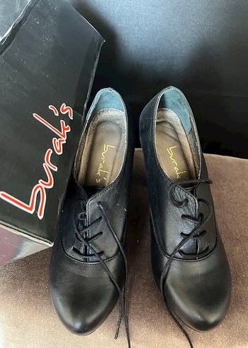 Siyah Deri Topuklu Klasik Kadın Ayakkabı - Görsel 5