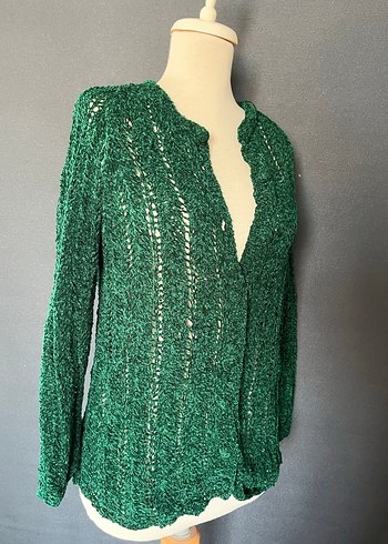 Yeşil Örgü Bohem Kadın Hırka - Görsel 5