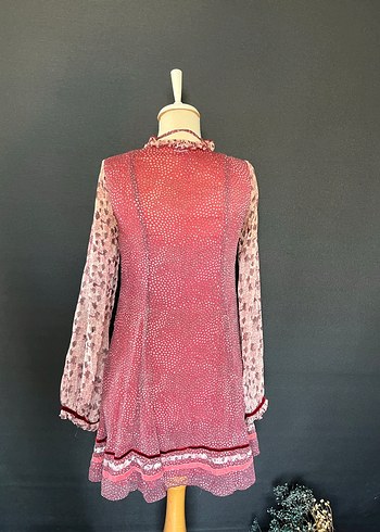 Bordo Bağcıklı Fırfırlı Bohem Bluz y2K - Görsel 6