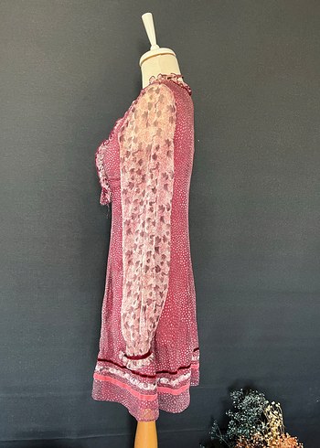 Bordo Bağcıklı Fırfırlı Bohem Bluz y2K - Görsel 5