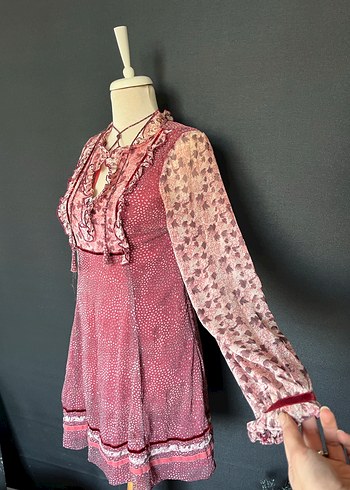 Bordo Bağcıklı Fırfırlı Bohem Bluz y2K - Görsel 4