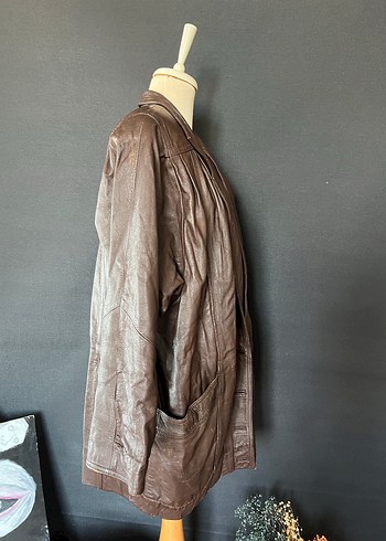 Düğmeli kahve  Deri Kadın Ceket - Görsel 4