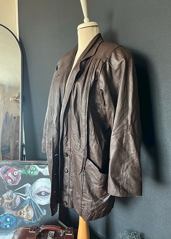 Düğmeli kahve  Deri Kadın Ceket - Görsel 2