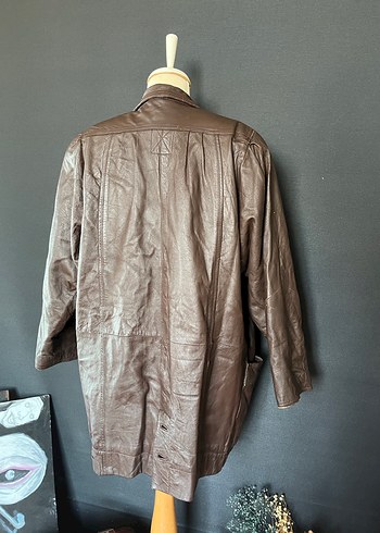 Düğmeli kahve  Deri Kadın Ceket - Görsel 5