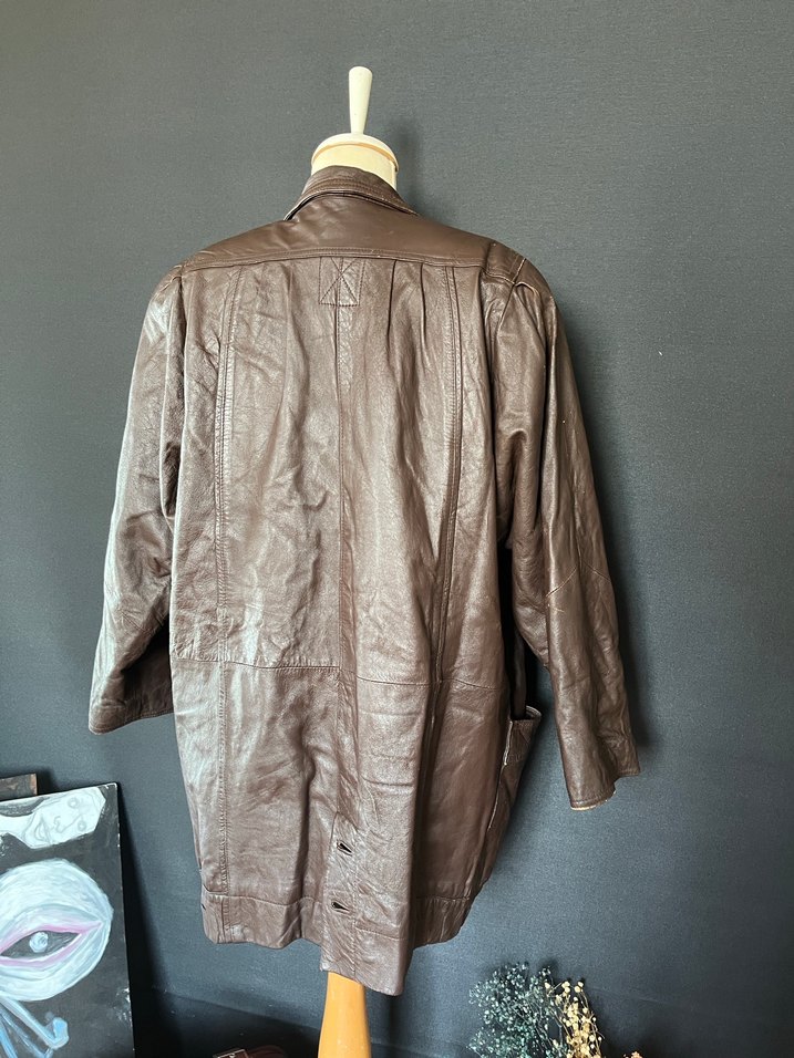 Düğmeli kahve  Deri Kadın Ceket - Görsel 5