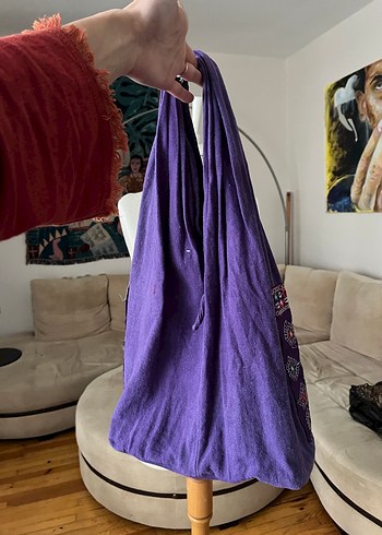 Mor Nakışlı Boncuklu Bohem Kadın Çantası - Görsel 4