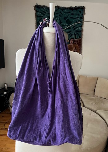 Mor Nakışlı Boncuklu Bohem Kadın Çantası - Görsel 3